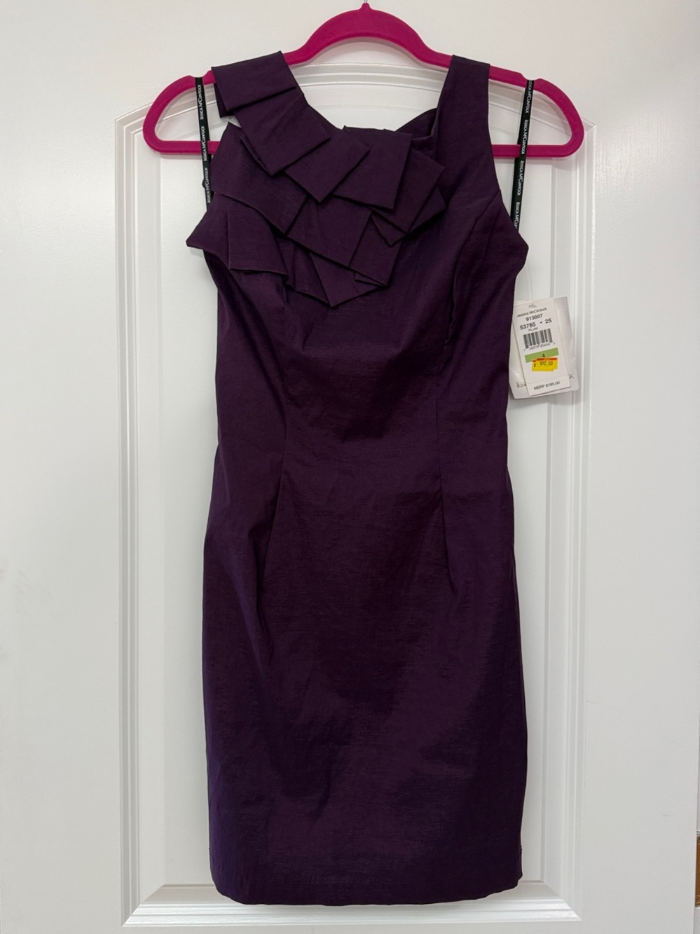 Jessica McClintock Shoulder Accent Purple Ruffle Sheath Dress